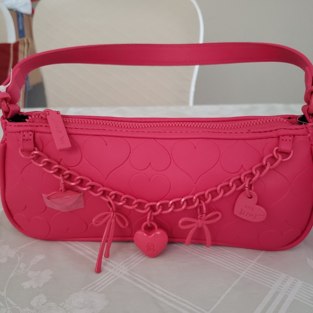 Betsey‎ Johnson Pink Fushia XOASHTAN Bow Charm Shoulder Crossbody Bag Heart NWT - Picture 9 of 16